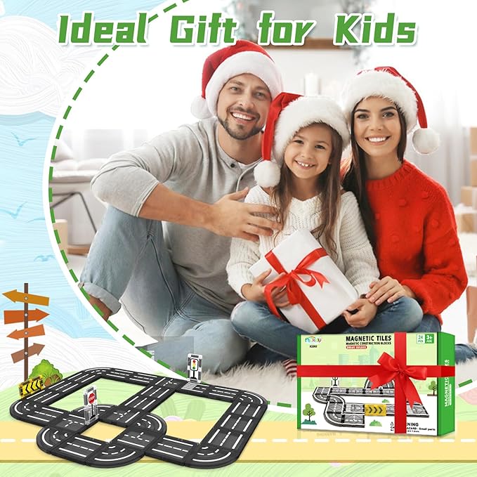 Magnetic Tiles Road Set, Magnet Tiles for Kids Ages 3-5 4-8 5-7, Magnetic Building Blocks Montessori Educational STEM Creativity Toys 3+ Year Old Boys & Girls Toddlers Kids Valentines day Gifts