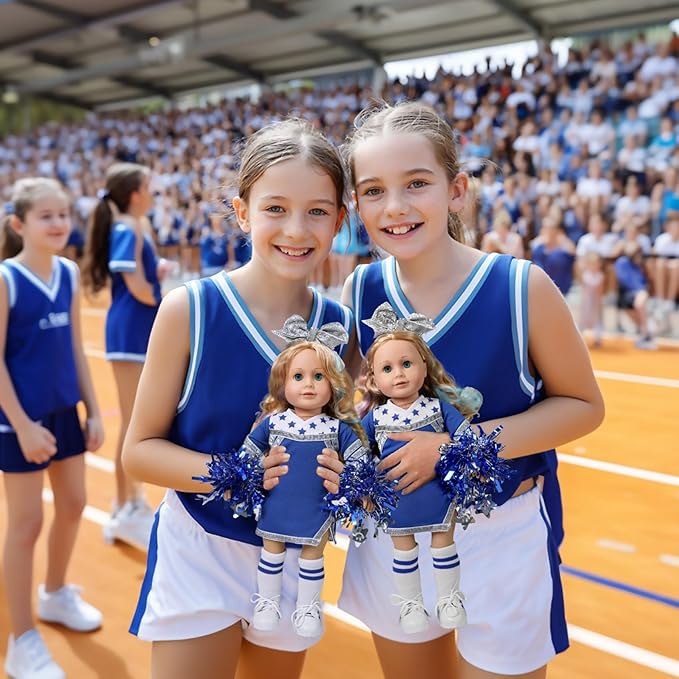 ARTST Cheer Uniform Doll Outfit-18 inch Doll Clothes & Accessories Set-Clothing Pom Poms,Shoes,Socks and Hairbow,Valentine's Sport Gifts for Girls Age 6+(NO Doll)