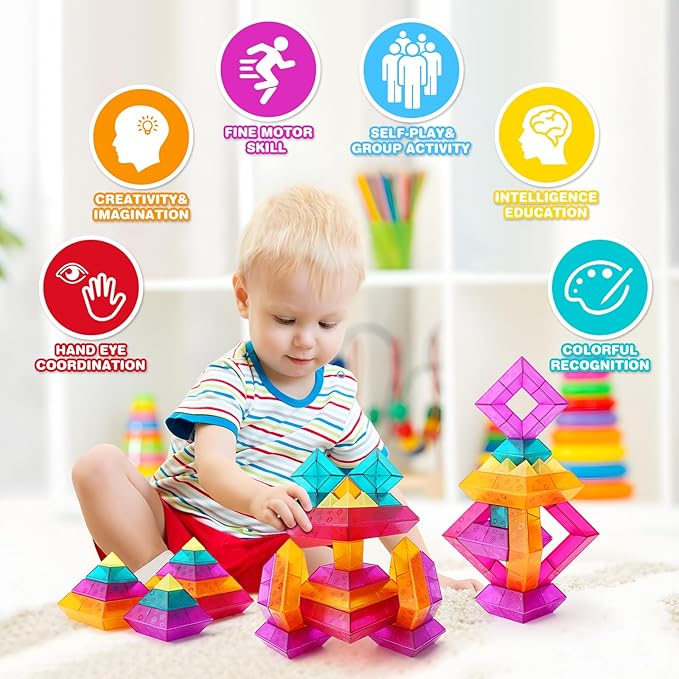 30-Piece Building Blocks Set for Kids - STEM Preschool Learning Activities Ages 3-6 Years Old, Light Table Compatible Educational Stacking Toys