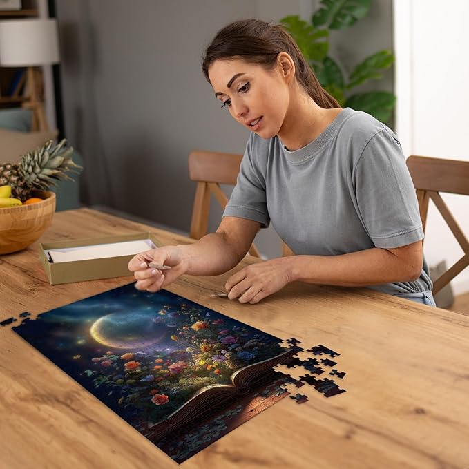 Puzzles for Adults 500 Pieces, Flowers Jigsaw Puzzles - Starry Night Flower Book, Impossible Book Puzzle for Seniors Families, 20.47x14.96 Inches, 1:1 Poster, Letter On The Back