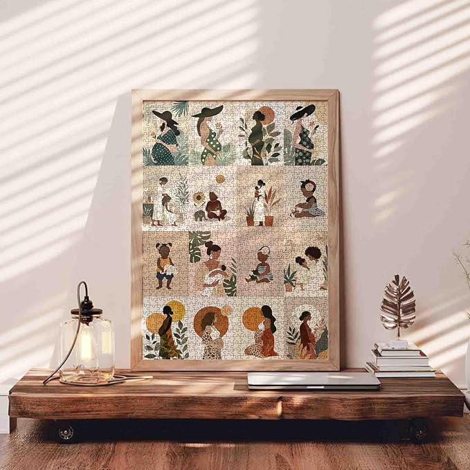 Mother's Day Art Puzzles 1000 Pieces for Adults, Boho Woman and Baby Puzzle for Challenging Family Activity Games DIY Puzzle for Home Wall Decor Gifts - 19.7 x 27.6 Inches