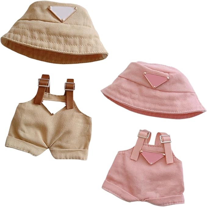 Doll Clothing for Labubu, 2 Sets of Premium Outfits for Labubu Dressing up, Doll Accessories for Labubu(Pink and Khaki Overall)
