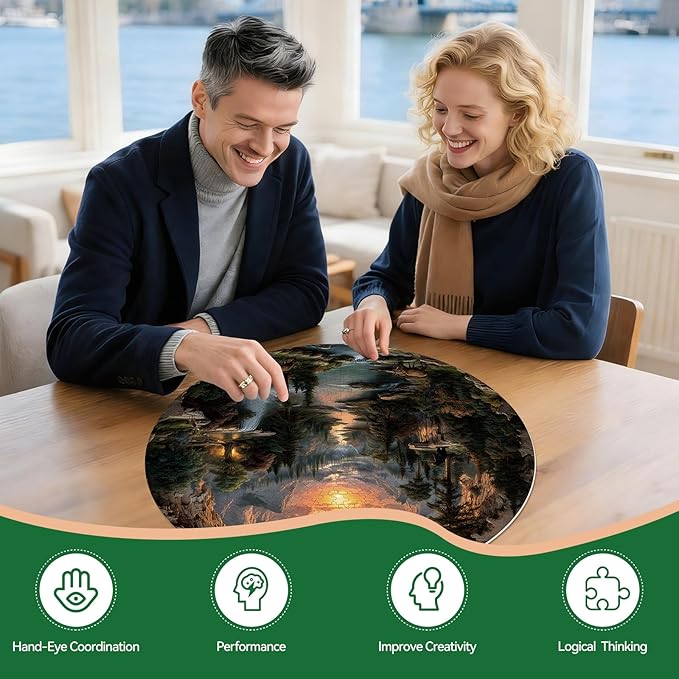 3D Visual Art Puzzles for Adults, 500 Piece Cave Waterfall Wilderness Jigsaw Puzzle for Adults, Nature Circular Puzzle 500 Pieces, Challenging Family Puzzle, 22 x 22 inches