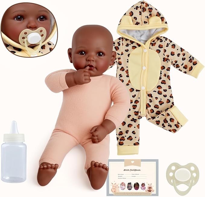 BABESIDE Adorable Lifelike Black Baby Doll - 17" Handmade Realistic African American Baby Dolls with Premium Outfit & Accessories Pretend Play Gift for Kids Age 3+