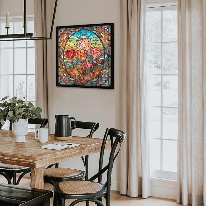 PICKFORU Stained Glass Flower Puzzles for Adults 1000 Pieces, Vintage Art Puzzles Floral, Impossible Hard Challenging for Adults