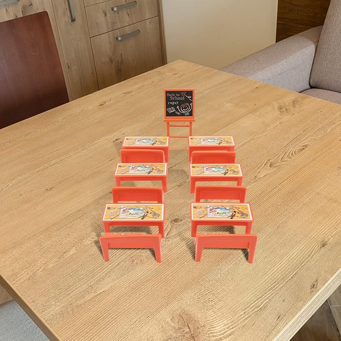 13pcs Mini School Desk for Dolls Classroom Furniture Table Chairs Chalkboard Model Dollhouse Playset Toy for Kids