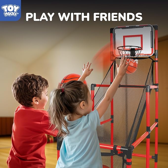 TOY Life Arcade Basketball Game Set Height Adjustable Easy Set Up with 4 Balls and Hoop Game for Kids 3 to 12 Years Old Indoor Outdoor Sport Play, Air Pump Included, Toys for Boys 5-7 Competition