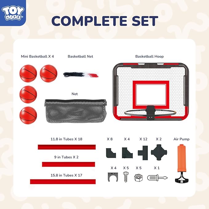 TOY Life Arcade Basketball Game Set Height Adjustable Easy Set Up with 4 Balls and Hoop Game for Kids 3 to 12 Years Old Indoor Outdoor Sport Play, Air Pump Included, Toys for Boys 5-7 Competition
