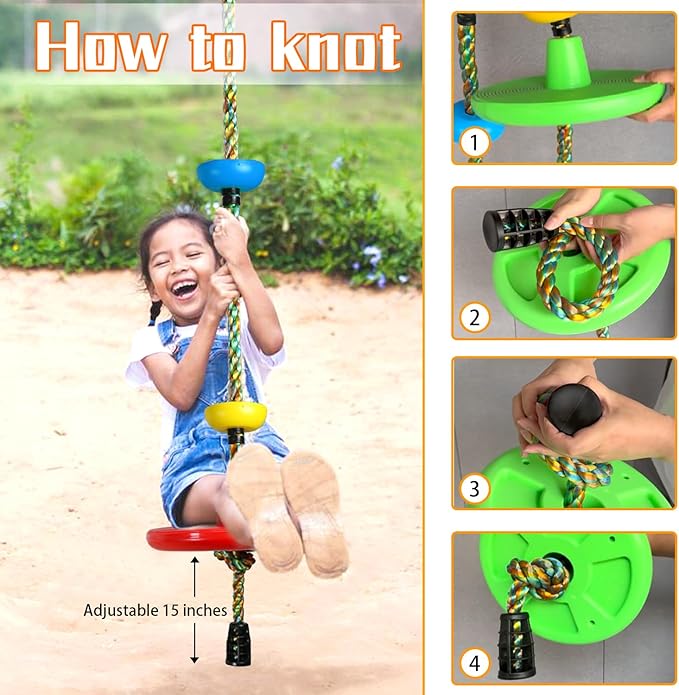 Tree Swing for Kids Backyard Single Disc Rope Climbing Swing Seat for Tree Indoor Outdoor Playground Set Accessories with Thickening 4 Ft Strap -Blue