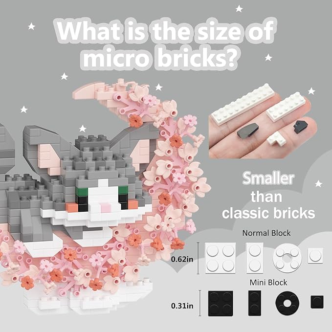 2 in 1 Micro Cat Building Block Set Animals for Adults, 2 Packs Cat Building Toy, Mini Goodie Bags Stuffers, Classroom Prizes, Animal Party Favor Toy