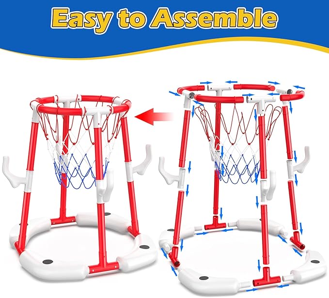 Floating Pool Basketball Hoop, 2-in-1 Basketball Pool Toys for Kids with 4 Balls 12 Rings, Summer Outdoor Swimming Pool Sports Game Water Play Toys for Kids Age 3-12
