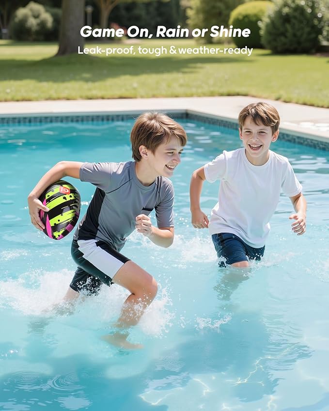 QPAU Waterproof Football, 2 Pack 9 Inches Outdoor Games for Adults and Kids, Fun Swimming Pools Toys and Accessories for Beach Lake Park Backyard
