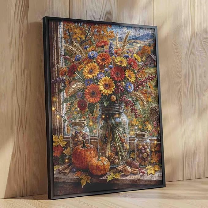 Sunflower Jigsaw Puzzle Adults 1000 Pieces Thanksgiving Pumpkin Puzzles Challenging Family Activity Games Fall Puzzles Living Room Wall Decoration Unique Gift 19.7 x 27.6 Inch