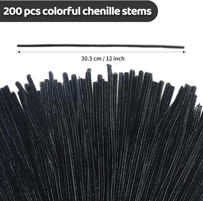 Eppingwin 200pcs Pipe Cleaners, Black Pipe Cleaners Craft Supplies, Chenille Stems for DIY Arts Crafts Project (Black)