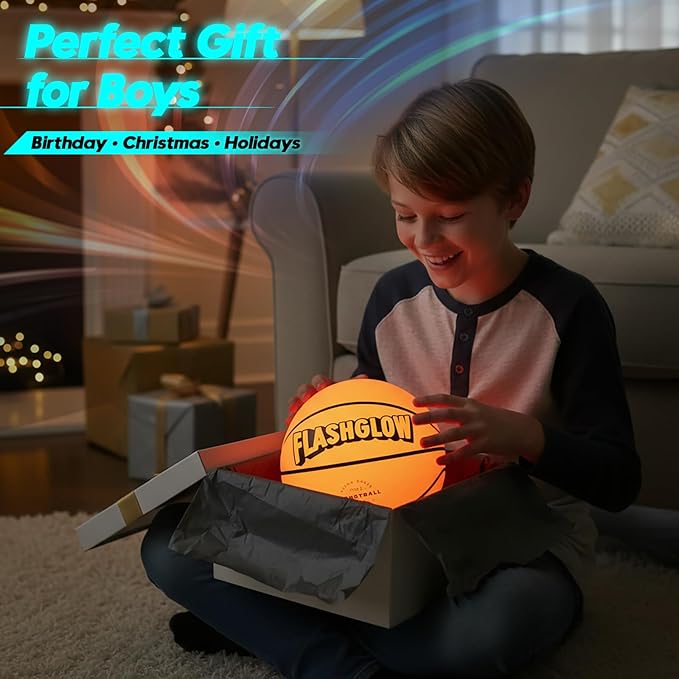 Light Up LED Basketball For Teen Boys: Cool Nighttime Ball Game Gifts For Birthday Christmas Easter – Glow In The Dark Sports Toy – Size 7 Outdoor Rubber Ball For Boys Girls Ages 8 9 10 11 12 13 14 15