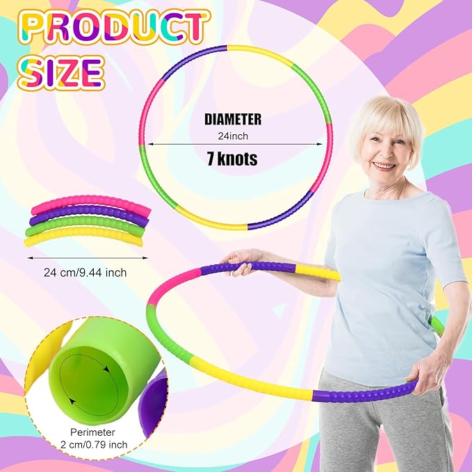 Sratte 12 Pcs Toy Hoop for Kid Detachable Adjustable Toy Hoop Colored Hoop Exercise Ring Plastic Circle for Kid Teen Gymnastics Dog Agility Equipment, Require Self Assembly(Simple Colors, 24 Inch)