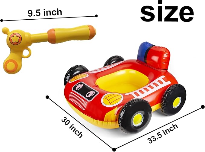 Big Summer Inflatable Fire Truck Pool Floats for Kids with Built-in Squirt Gun, Inflatable Toddler Pool Toys for Children Aged 3-8 Years