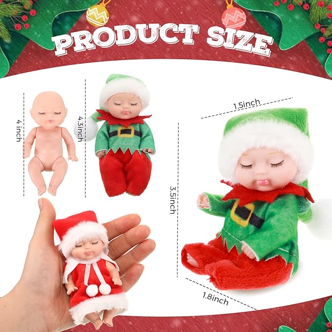 Hanaive 10 Pcs 4 Inch Mini Baby Dolls Lifelike Realistic Tiny Baby Dolls with Animal Clothes Cute Infant Figurine Gifts Set for Toddlers Girls Kids 3+ Easter Graduation Birthday(Santa Style)