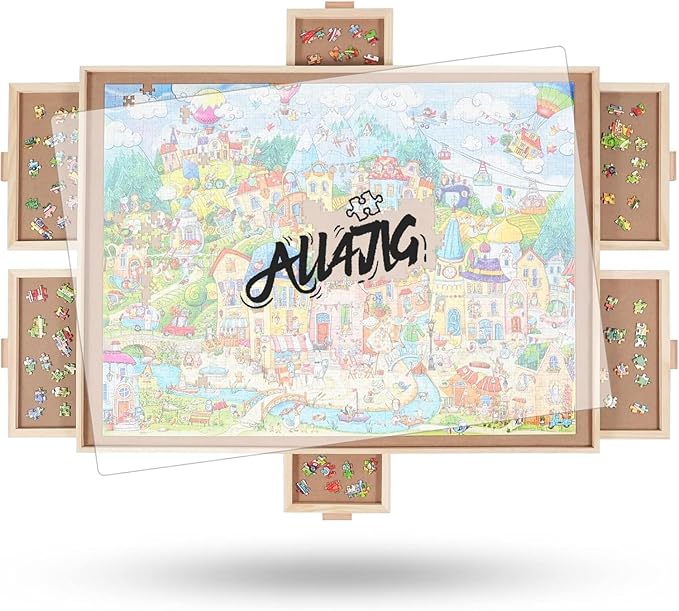 ALL4JIG 2000 Pieces Rotating Puzzle Board with 6 Drawers and Cover,28"x40"Portable Wooden Jigsaw Puzzle Table for Adults,Lazy Susan Spinning Puzzle Boards Birthday Gift for mom