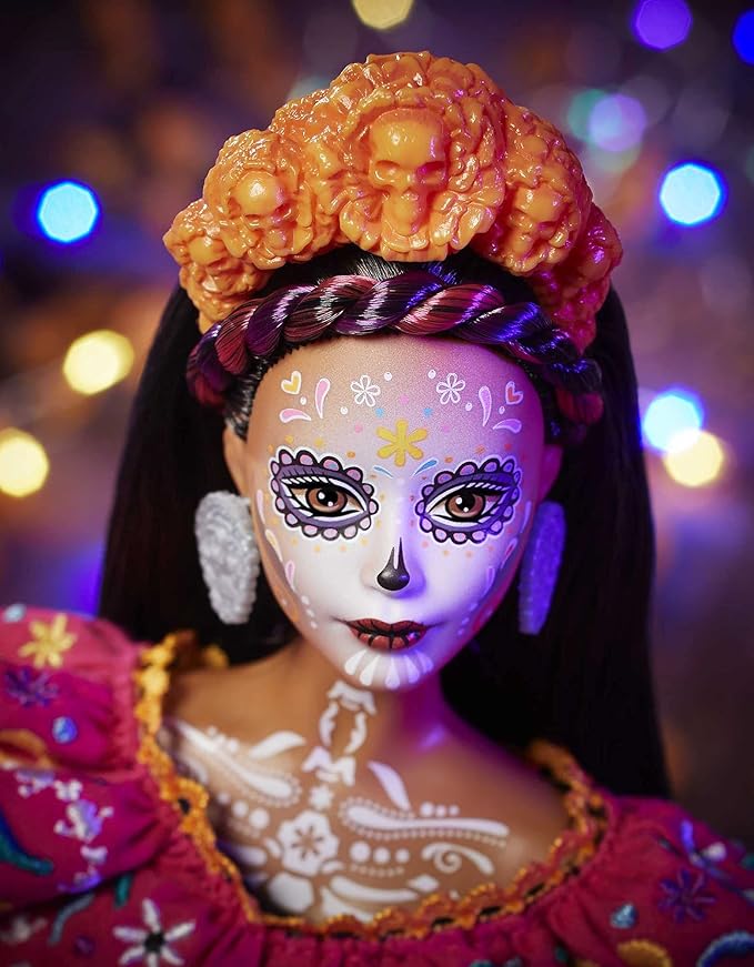 Barbie 2021 Dia De Muertos Doll (11.5-in) Wearing Traditional Embroidered Dress, Flower Crown & Calavera Face Paint, Gift for Collectors