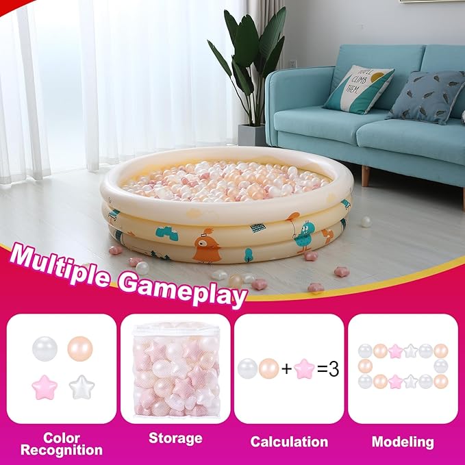 Realhaha Ball Pit Balls 50 100 200 500, Star Shapes for Babies Kids Playpen Plastic Balls for Babies Ball Pool Puppy Playballs