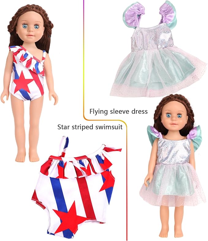 10 Sets of 18 Inch American Doll Clothes, Including 10 of Doll Clothing Dress Outfits for American Dolls, Birthday Gifts for Kids