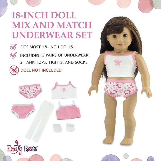 Emily Rose 18 Inch Doll Clothes - 6-PC Basic Underwear Set Socks and Tights | Value Pack 18" Doll Accessories Compatible with American Girl Dolls