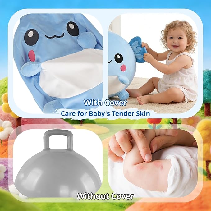 Bouncing Balls for Kids, 29in/73cm Axolotl Plush Axolotl Toys for Girls, Inflatable Ride on Bouncer W/Pump Bounce Ball Support Up to 176 Pounds, Indoor Outdoor, Blue(5-7 Years)