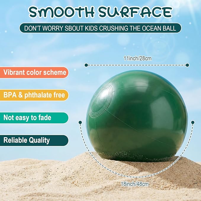 Realspring 24 Pcs Inflatable Beach Balls for Kids Bulk Pastel Solid Color Jumbo Beach Ball Swim Pool Floating Toys Baby Shower Birthday Summer Party Decor(Mainly Green, Yellow, Brown, White,18 Inch)