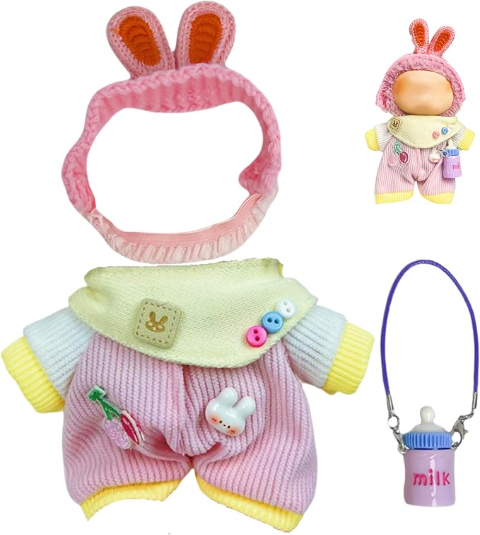 Used for Labubu Doll Outfit Clothes Designer Set,Compatible with Labubu Clothe Accessories for Doll (Pink Baby clothes-0425)