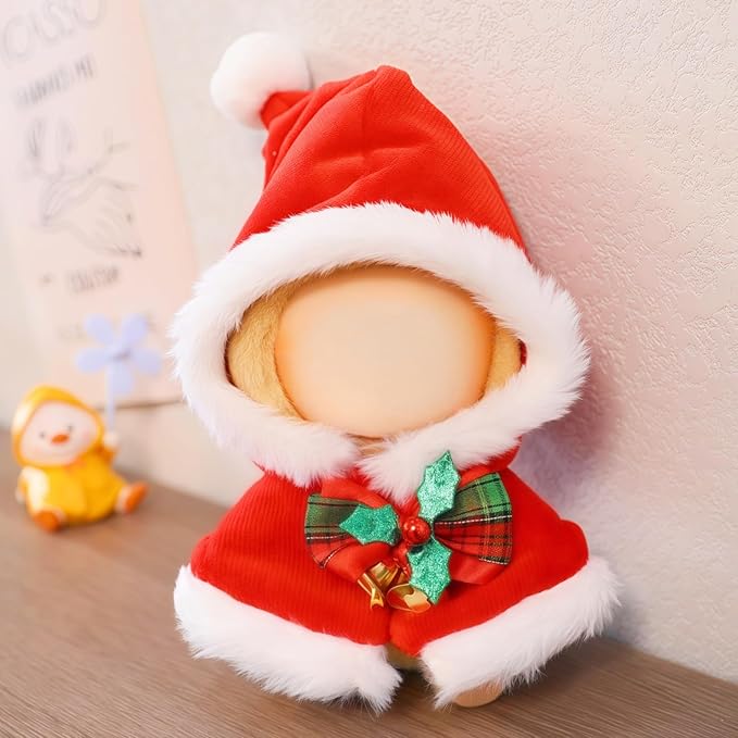 Christmas Clothes for Lu bubu 17cm Dolls(No Doll) Accessories,, Stylish Kawaii Festive Christmas Bell Shawl Outfit Set Suitable for 17cm Doll , Xmas Santa Claus Doll Clothing Set Red