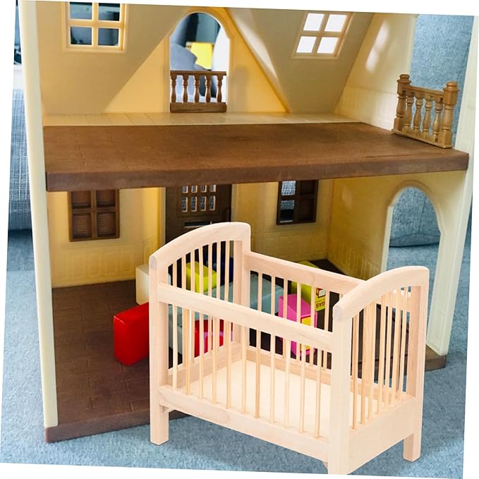 Toyvian Miniature Toys Crib Decor Miniature Bedroom Accessory Doll Crib Ornament Accessory Toy Small Doll Model Room Decor Small Crafts Wooden House