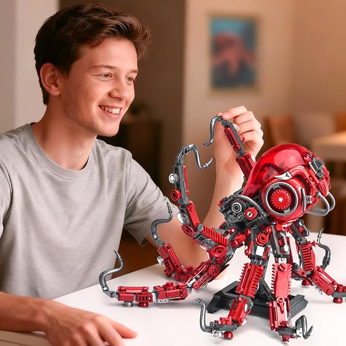 Mechanical Octopus Building Sets for Adult, Ocean Animal Collection Toy with Display Stand and Light, Home Office Decor and Idea Gift for Teen 14+(882PCS)