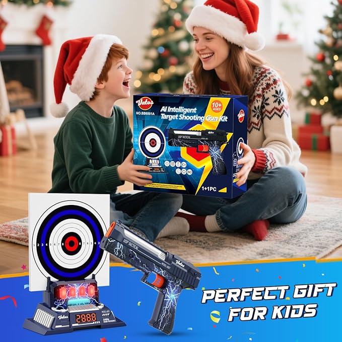 VATOS Smart Electronic Shooting Game Set, 2.4GHz Rechargeable Toy Gun with Auto-Scoring Target and Real-Time Voice Feedback, 4 Game Modes, Indoor and Outdoor Shooting Game Toy for Kids Age 10+, Teens