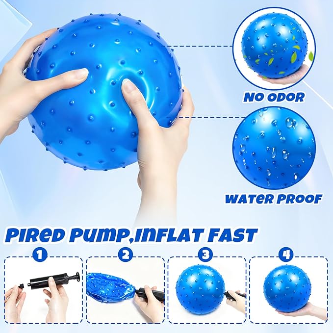 Hymaz 20Pcs Bouncy Balls for Kids Toddlers, 9 Inch Sensory Balls Spiky Massage Stress Ball Bulk with Air Pump, Indoor Outdoor Adult Sports Sensory Toys & Kids Fun Beach Party Favors