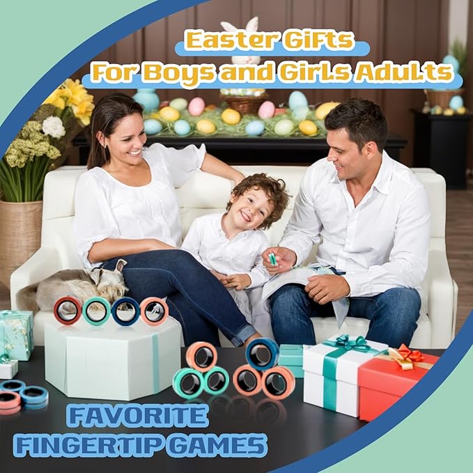 Cevioce Easter Basket Stuffers,12 PCS Magnetic Rings Fidget Toys Set for Adults Boys Teens,ADHD Anxiety Fidget Spinner Magnetic Ring Stress Relief Toy Kids Birthdays Gifts for 8 9 10 11 12+ Year Old