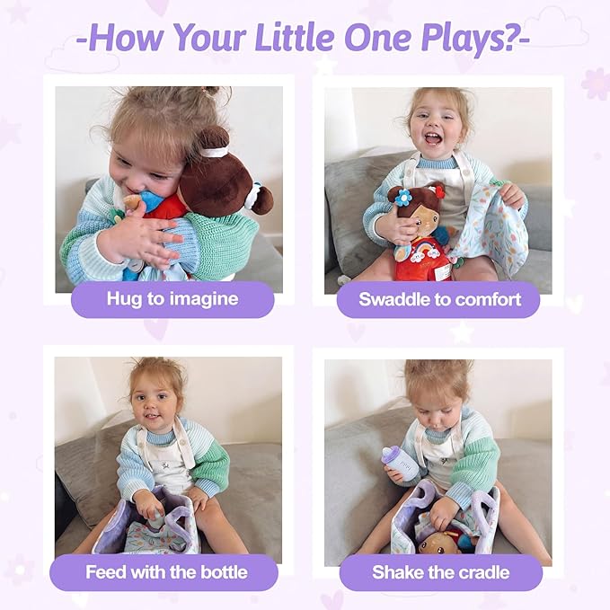OUOZZZ 10" Soft Baby Doll Set, Hispanic Baby Doll Accessories Pretend Playset Doll for 2 Year Olds Girls Social Emotional Learning Birthday Gift for 2 Year Olds Girls