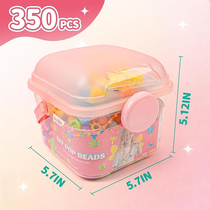 Snap Pop Beads Jewelry Kit for Girls – 350PCS Insect DIY Bracelet Making Toy with Butterfly, Ladybug, Dragonfly – No Mess Craft Birthday Gift Age 4–8 – Crafts Kits with Storage Box