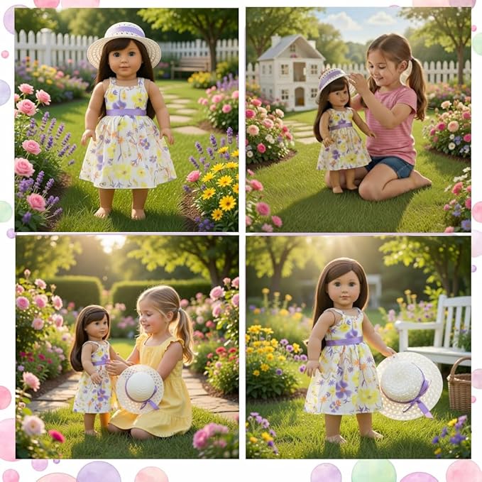 Emily Rose 18 Inch Doll Easter Spring Dress with Hat Chiffon Floral Sundress Outfit – Summer Dress & Matching Hat – Doll NOT Included – Fits American Girl Our Generation