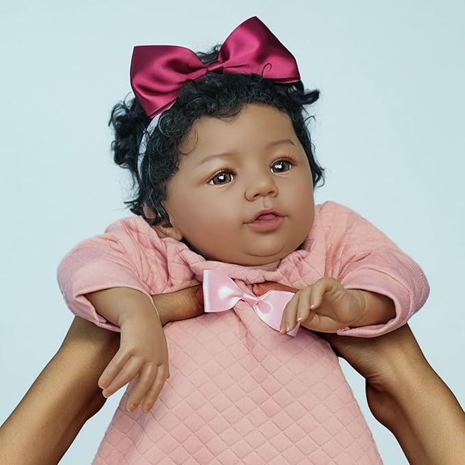 KSBD Realistic Reborn Baby Doll Black Girl – 18 Inch Lifelike African American Newborn, Real Life Handmade Soft Body with Accessories Gift Set for Kids 3+