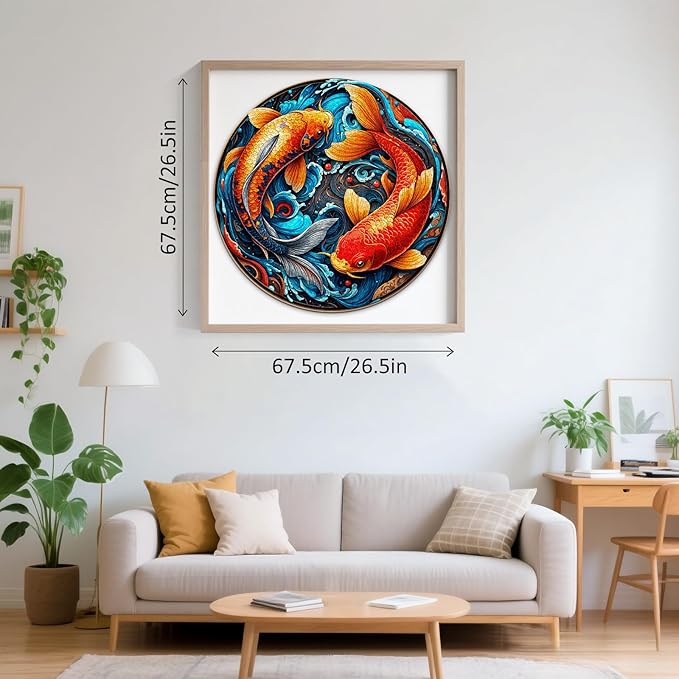 Koi Fish Yin Yang Puzzles for Adults 1000 Pieces, Jigsaw Puzzles 1000 Pieces for Adults, Fun Puzzles with Letters On Back, Challenging Game Toys, Family Decoration Puzzle (26.5 * 26.5in)
