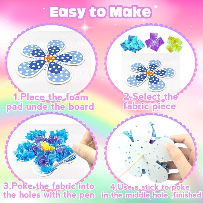 KIFHCMPR Poke in Fun Art Flower Bouquet Craft Kits for Kids,with 10 Flowers & 2 Butterflies,Arts and Crafts,Mess-Free Craft,DIY Art Activity Birthday Christmas Gifts Ideas for Girls & Boys Ages 4-10+
