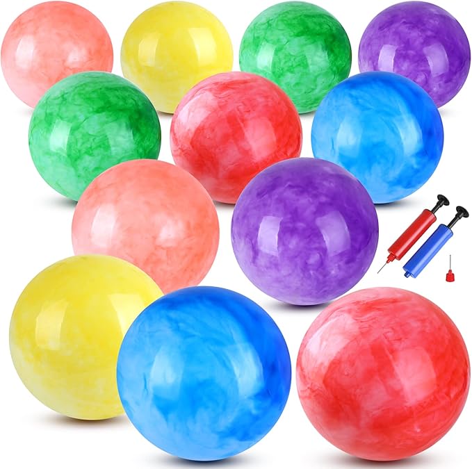 12 Pcs Playground Balls with 2Pump, 9 inch Inflatable Bouncy Balls for Kids Beach, School, Kickball DodgeBalls and Indoor Outdoor Plays