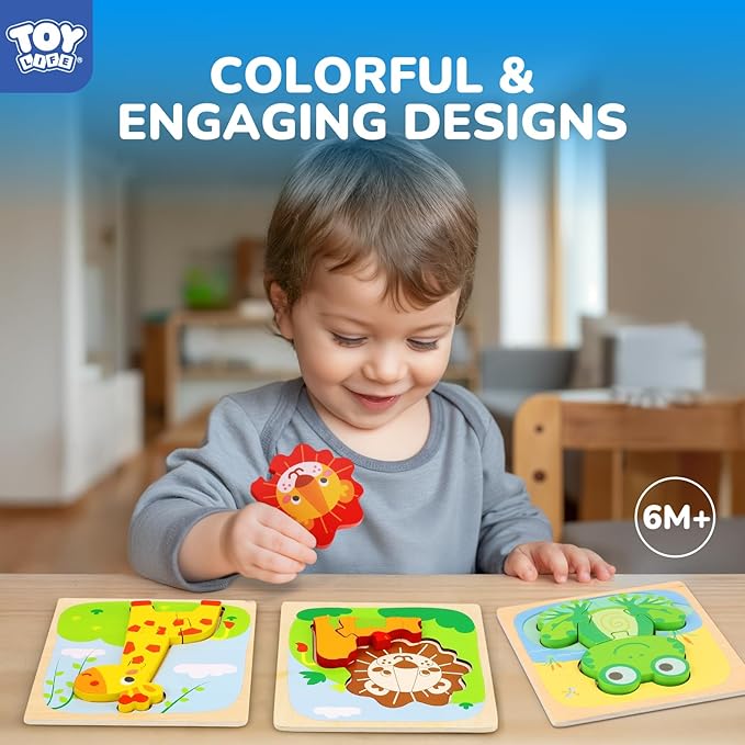 TOY Life Wooden Puzzles for Toddlers 2-4, Montessori Toys for 1 2 3 Year Old Boys Girls, Animals Puzzles Educational Learning Toys 2 Year Old, Toddler Birthday Gifts Toy for Baby Girl Boy 6M+