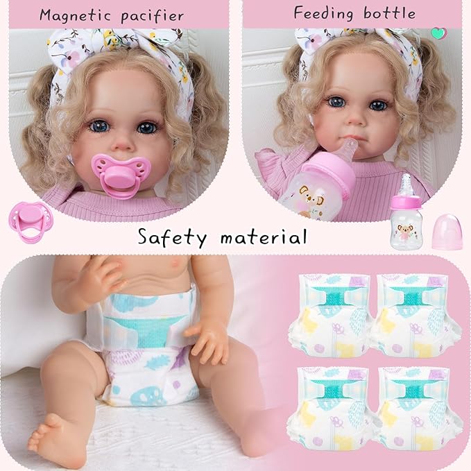 12 Pieces Reborn Baby Doll Clothes with Heart Bassinet & Diapers Accessories Set fit 17-24 Inch Girl Dolls Outdoor Dressing Outfit