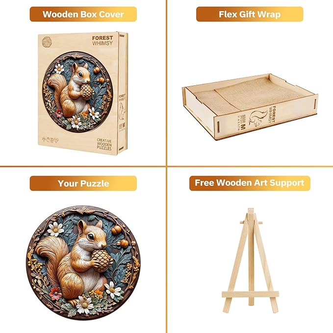 Jigfoxy Wooden Puzzles for Adults, Squirrel Wood Puzzles Adult, Unique Animal-Shaped Wooden Jigsaw Puzzles for Adults, Christmas Thanksgiving Gifts for Family and Friends (L-13.4 * 13.4in-270pcs)