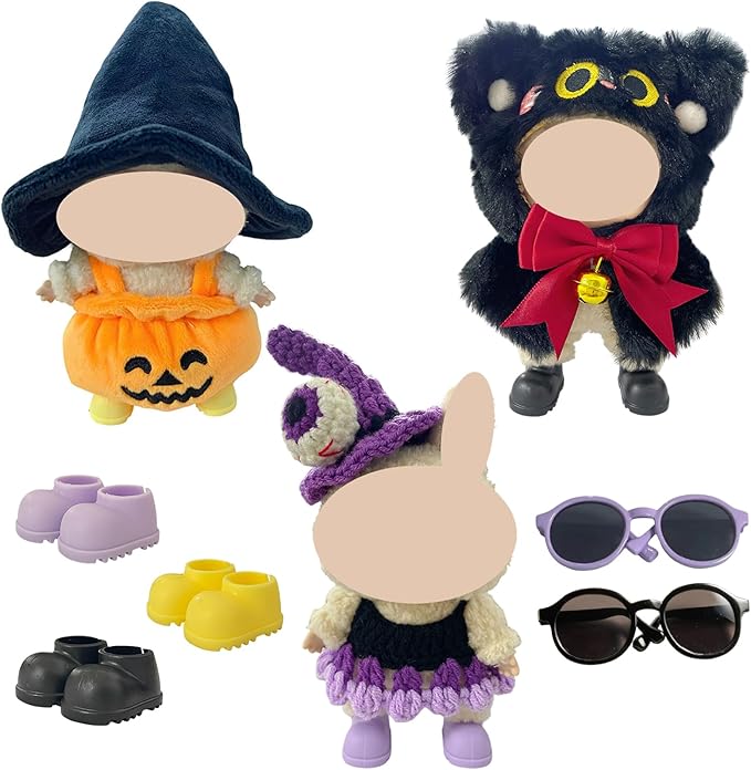 3 Sets Magical Fantasy Style Clothes for 17cm Doll, Pumpkin Outfit with Witch Hat, 6.7-Inch Doll Accessories, Kawaii Outfits Costume Include Shoes and Glasses, (No Dolls)