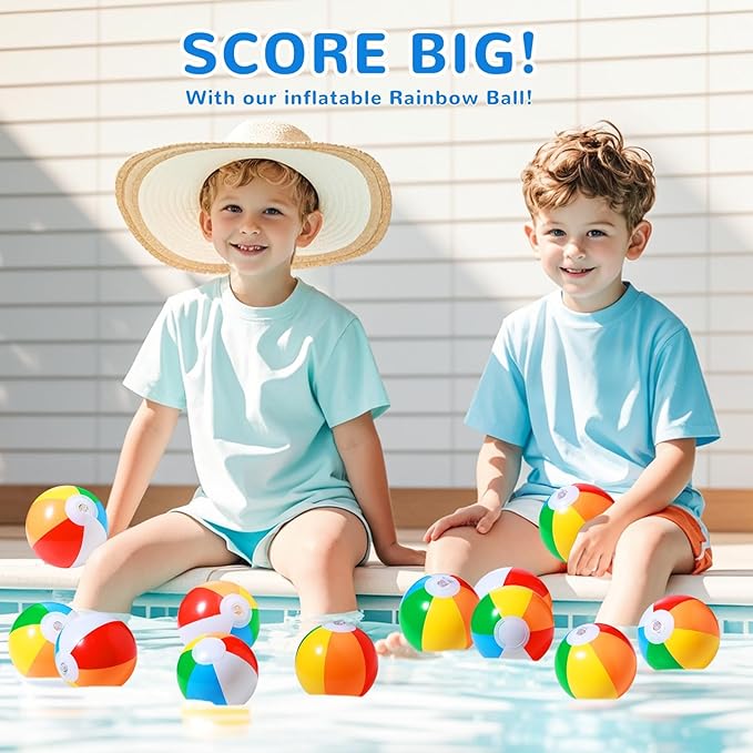 SCIONE 28 Pack Mini Beach Balls Bulk, 5-Inch Inflatable Rainbow Beach Balls for Kids, Ideal for Pool Toys, Beach Theme Party Decorations and Outdoor Games, Hawaiian Tropical Theme Decorations Supplies