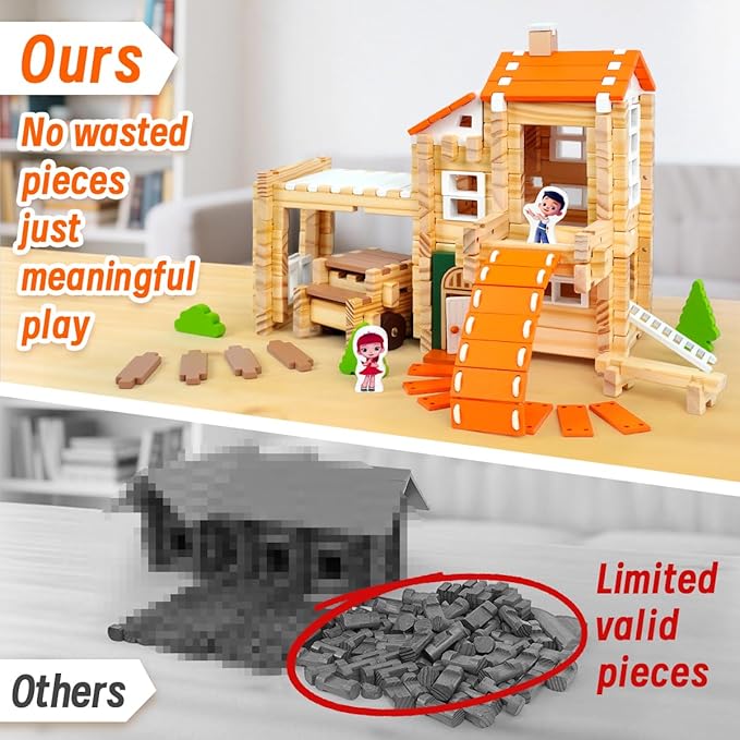 Jovi-mindly＆Notchies New 206 PCS Wooden Blocks Wooden Toys with House and Car, Preschool Learning Toys Wood Blocks Building for Kids Ages 4-8 Creative Construction Game,Easter Toys Gifts
