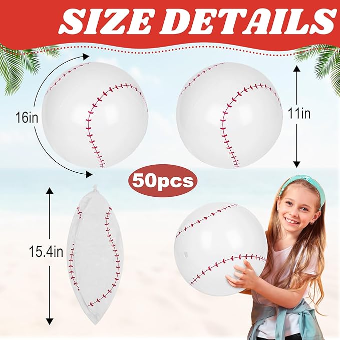 Mototo 50 Pack Inflatable Beach Balls 16 Inch Giant Blow up Inflatable Balls Bulk for Summer Swimming Pool Beach Game Goodie Bag Super Bowl Theme Sport Event Birthday Party Favor